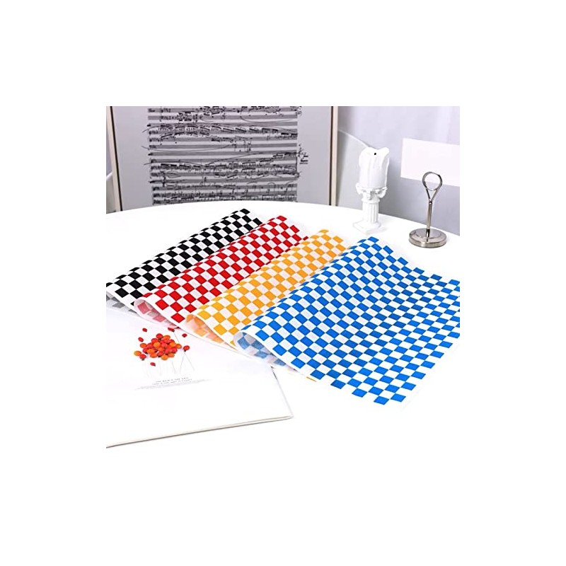 200 Sheets Orange and White Checkered Food Wrapping Paper, Dry