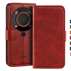 Shantime Stylish Leather Wallet Case Compatible with AGM Glory Pro 5G, Magnetic Shockproof Flip Cover with Card Holders, Photo Frame and Kickstand(Red)