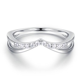 MOOSEA Moissanite Stackable Rings for Women, D Color VVS1 Clarity Lab Created Moissanite Eternity Rings 14K White Gold Vermeil Moissanite Double Curved Wedding Band for Women Jewelry Gifts