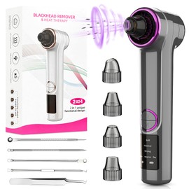 Bibykivn Mitesserentferner, 2 In 1 Porenreiniger mit Heizmodus, Porensauger Mitesser Sauger, Gesichtssauger Pickelentferner Set mit 4 Wirkstufen & 5 Austauschbare Saugköpfe