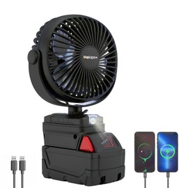 MekiPow Cordless Jobsite Fan Fit for Milwaukee 18V, Battery Powered Portable Fan with Brushless Motor, Work for M18, 2 Speeds, USB Charging, for Outdoor Camping Workshops Home Desks RVs(TOOL ONLY)