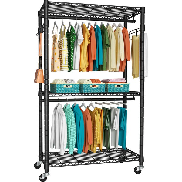 FUTASSI P1 Heavy Duty Garment Rack, 3 Tiers Adjustable Rolling