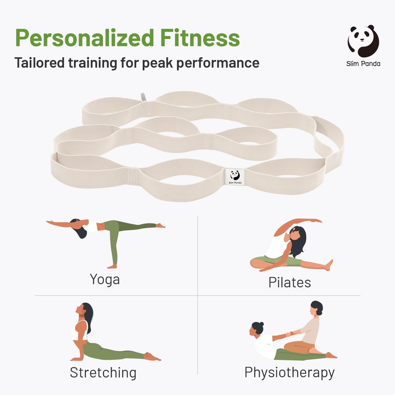 Slim Panda Stretching Strap with Loops, Non-Elastic Yoga Strap for
