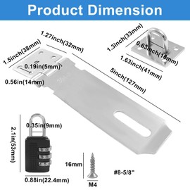 OSVJE 1 Pcs 304 Stainless Steel Door Locks Hasp Latch, 5 inch Safety Packlock Clasp Hasp Lock Latch, Hinge Lock Padlock for Gates, Doors, Cabinets, Closets and More（Silver）