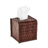 Two's Company Chestnut Woven Leather Tissue Box Cover, 5.5-Inch