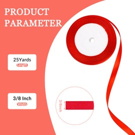 25 Yard Wired Satin Ribbon Roll, 3/8 Inch Fabric Ribbon for Craft Bows Rose Bouquet, Holiday Gift Wrapping, Party Decoration (True Red)