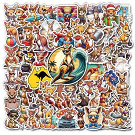 WESILY Pack 50 PCS Kangaroo Stickers Cartoon Cute Animal Waterproof Small Vinyl Decals Decor Water Bottles Laptop Phone Cup Scrapbooking Luggage Gifts Birthday for Teens Girls Boys Adults