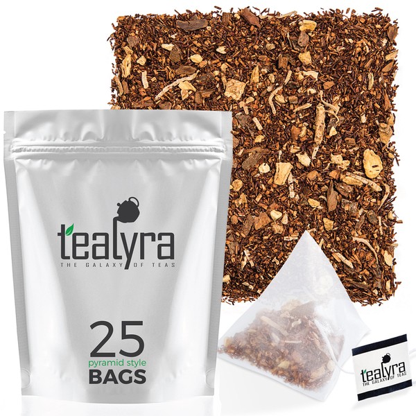 Tealyra - Rooibos Coconut Vanilla Chai - 25 Bags - Ginger Cinnamon - Red Bush Rooibos Herbal Loose Leaf Tea - Antioxidants Rich - Caffeine-Free - Pyramids Style Sachets