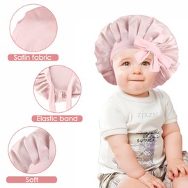 Adorila Kids Shower Caps, Soft Silk Bonnet Elastic Night Hats, Wide Band Silk Sleep Cap for Curly Hair (Pink)
