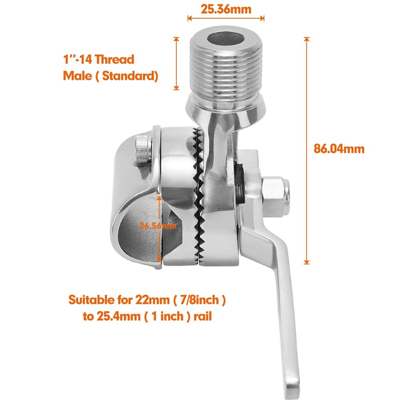 Yacht Ship RV Marine VHF Antenna Mounts, Ratchet Rail Mount