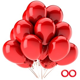 100pcs Red Balloons,12 inch Latex Party Balloons Helium Quality for Like Birthday Party,Wedding, Anniversary, Christmas or Vanlentine's Decoration (with Red Ribbon)