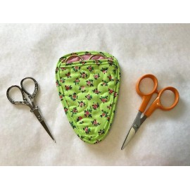 Handmade LIME & PINK CALICO Quilted cotton embroidery needlework scissor holder