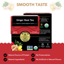 Buddha Teas - Organic Ginger Root Tea - Herbal Tea - For Health & Wellbeing - With Antioxidants & Minerals - Clean Ingredients - Caffeine Free - OU Kosher & Non-GMO - 18 Tea Bags (Pack of 1)