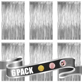 LIVESTN Pack of 6 Tinsel Curtain Silver Glitter, Foil Fringe Curtain, Full and Shiny, Sparkle Curtain Decoration, for Window, Birthday, Party, Wedding, Stage Decoration