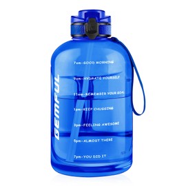 GEMFUL 3L Large Water Bottle with Straw Handle Bpa Free Time Marker Motivational Leakproof Wide Mouth Water Jug for Gym Sports Outdoor Camping Fitness (Royal Blue)