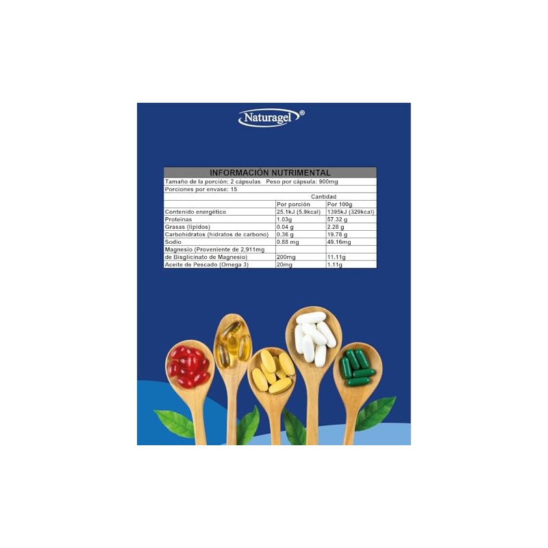 Naturagel Biglicinato de Magnesio con Omega 3 900mg 30 Capsulas