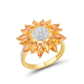 Santuzza Sunflower 925 Sterling Silver Ring Yellow Nano Crystal Yellow Flower Gold plated Ring for Women (8)