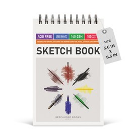 Beechmore Books 5.6"x8.5" Sketchbook – 140 GSM Acid-Free Paper, 100 Perforated Pages, A5 Art Sketch Pad for Drawing & Sketching, Artists & Adults