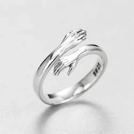 Silver Rings Silver Rings for Women Thumb Rings for women Hug Ring Thumb Ring Silver Thumb Rings for Women Adjustable Rings for Women Hugging Hands Open Ring Friendship Jewelry Gift