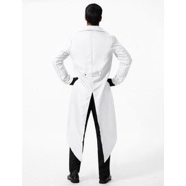 Odizli Medieval Clothing Men's Tailcoat Jacket Steampunk Coat Gothic Vikings Frock Coat, White, S