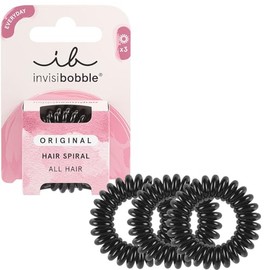 invisibobble Original Hair Scrunchie True Black I 3 x Spiral Hair Bobbles Black for Girls, Women and Men I Strong Hold & Gentle on Hair I The Original, Designed in the Heart of Munich, 1 Piece (Pack