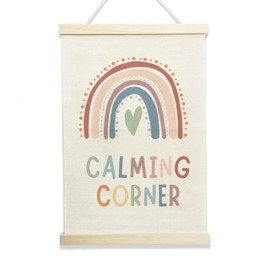 NQDWX Calming Corner Hanging Flag - Rainbow Wall Decor for Kids Classroom Reading Corner, 12x17 Inches Canvas Banner with Wood Frame. (077)