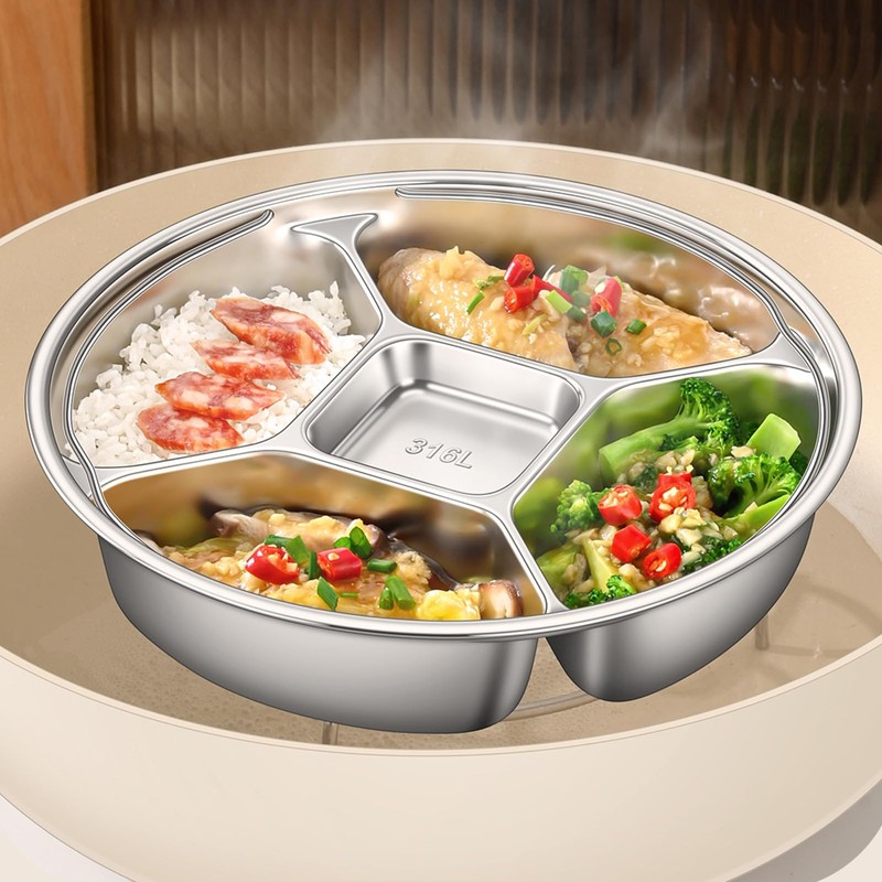 316L Stainless Steel Divided Steamer Tray with Double Handle Portion