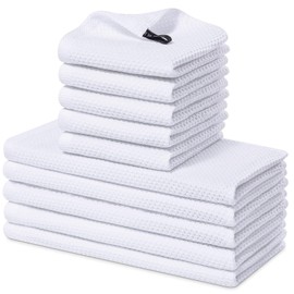 Homaxy 100% Cotton Kitchen Towels and Dishcloths Set, 12 x 12 Inches and 13 x 28 Inches, Set of 10 Bulk Kitchen Towels Set, Ultra Soft Absorbent Dish Towels for Washing Dishes, White