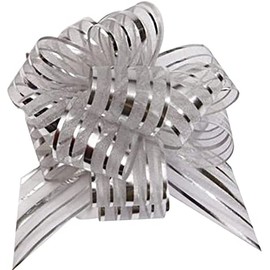 FQTANJU Pull Bow, Large, Organza, 6 Inches, 5 Pieces (Silver)