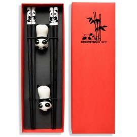 UICCVOKK 2 Pairs Sushi Chopsticks Set, Sushi Chopsticks Set Cat, Chinese Chopsticks Set, Reusable Non-Slip Chopsticks, Dishwasher Safe with 2 Ceramic Mats, Cat (Black)