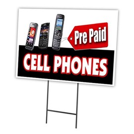 PREPAID CELL PHONES 18"x24" Yard Sign & Stake outdoor plastic window | Advertise Your Business | Stake Included Image On Front Only | Made in The USA