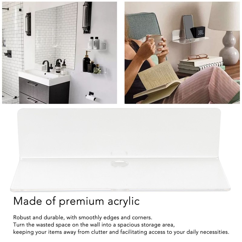 2Pcs Clear Floating Shelf Acrylic Fine Surface Delicate Modern Transparent