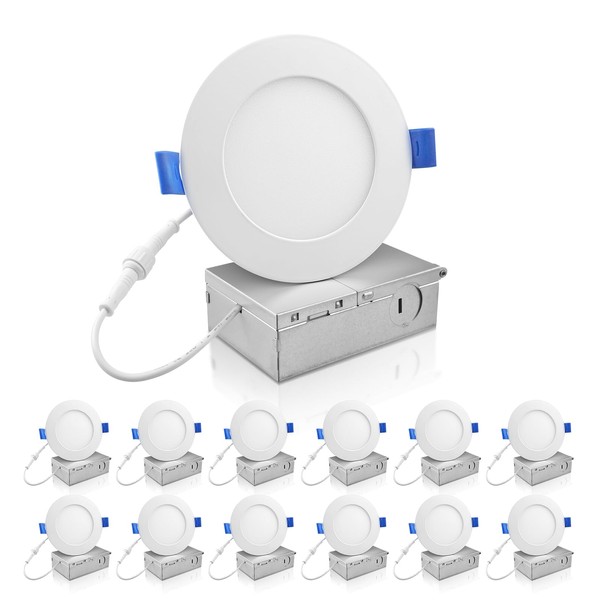 ECOELER 6 Inch Ultra-Thin LED Recessed Lighting with Junction Box,