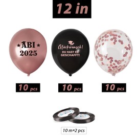 COLOFALLA Pack of 30 Graduation 2024 Decorative Graduation Balloons Rose Gold Black Graduation Decoration Exam Passed Graduation Decoration for 2024 Graduation Party