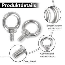 Leryati Eye Bolt M4, 5 Pieces 304 Stainless Steel Eye Bolt Ring Eye Bolts Round Ring Bolts, Male Thread Ring Screw for Attaching Hanging Ornaments, Flower Pots, Swing Stands, etc.