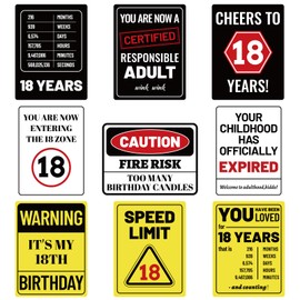 9pcs 18th Birthday Party Decorations, 9 Styles Funny Wall Signs Thick Paper Funny Tags Creative 18th Birthday Wall Banner Table Centerpieces Party Supplies and Photo Props for Boys Girls