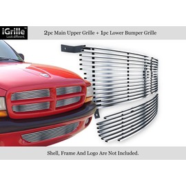APS Compatible with 1997-2004 Dodge Dakota & 97-03 Durango Stainless Steel Chrome Horizontal Billet Grille Insert Combo D81220S
