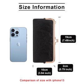 BAYITIONE Vintage Wallets for Women Large Bifold Kiss Lock Wallet for Women Leather Zip Clutch Coin Purse