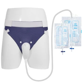 Catheter Urine Collection Bag, Urinal for Bedridden Patients, Reusable Wearable Silicone Urine Drainage Device with 3 Catheter Bag (1000ml*2 /2000ml*1) and Breathable Pants for Elderly Men, Navy Blue