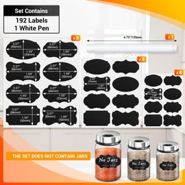 Segarty Blank Spice Jars Labels, 192 Pcs Assorted Shape Black Label Stickers with 1 Chalk Marker for Food Container, Waterproof Chalkboard Stickers for Glass Mason, Bottle, Canisters, Storage Bin