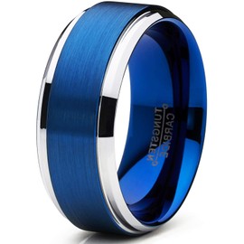 9mm Men's Brushed Finish High Polish Beveled Edge Tungsten Carbide Wedding Band Ring, Comfort Fit SZ 12.5