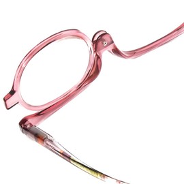 Calabria Flip Up Magnifying Makeup Reading Glasses +2.50 Pink Eye Make Up Cosmetic Rotating Single Lens Readers w/Soft Case
