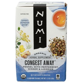 Numi Organic Congest Away Herbal Tea – 16 Herbal Tea Bags – Caffeine Free Cooling Blend with Fennel Peppermint Ginger Cinnamon & Licorice for Soothing Respiratory Comfort