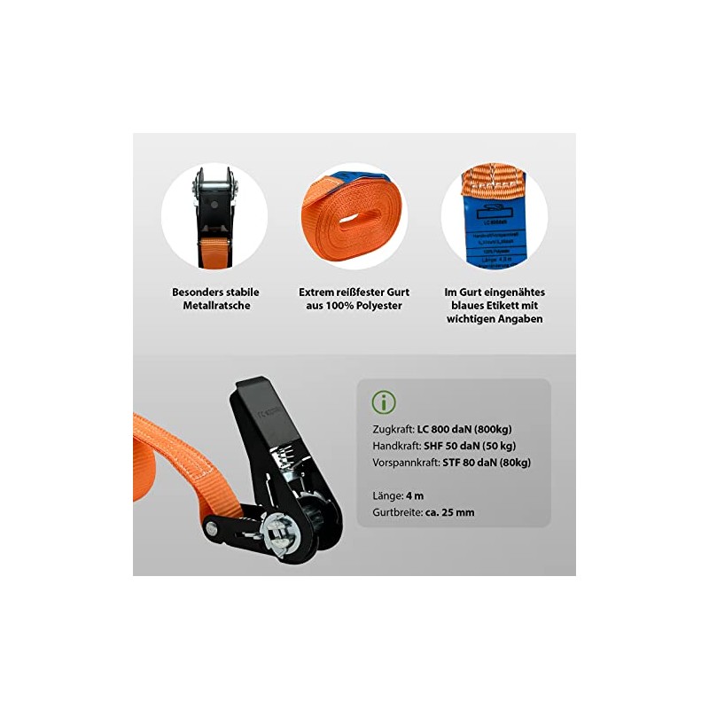 TRUTZHOLM Professional Ratchet Tie Down Strap Lashing Strap Ratchet Orange