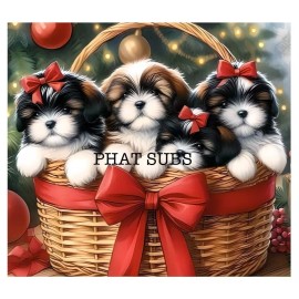 Unbranded 20oz Sublimation Tumbler Wrap Shih Tzu Christmas Basket Ready To Press Transfer