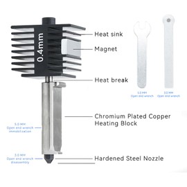 Hotend for A1/A1 Mini Print Head, Removable Hardened Steel Nozzle Hot End Kit Extruder Replacement with Silicone Cover Sock, Threaded Fixing, Magnetic Installation (0.4mm)