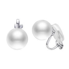 Aleasha Pearl Clip Earrings Women's Earrings Silver Stainless Steel Earrings Silver Bridal Elegant Jewellery Gift, Stainless Steel