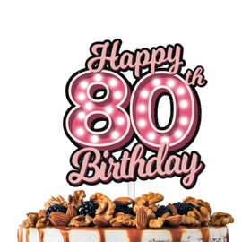 Decoración para tartas de feliz cumpleaños 80 con purpurina rosa, suministros de decoración para fiestas locas, hombres y mujeres, feliz cumpleaños 80 aniversario