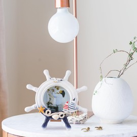 Garneck Style Frame Sailboat Wheel Steering Picture Ship Ornament Seabird Rudder Coast Sea Nordic Woods Nautical Beach Mediterranean Embellishments Decorative Photo