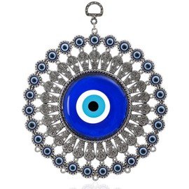 BCS X-Large Evil Eye Wall Decor 6.7'' Metal - Glass Turkish Greek Nazar Amulet Good Luck & Protection Charm - Handmade Hanging Ornament for Home,Office, Door - Ojo Turco